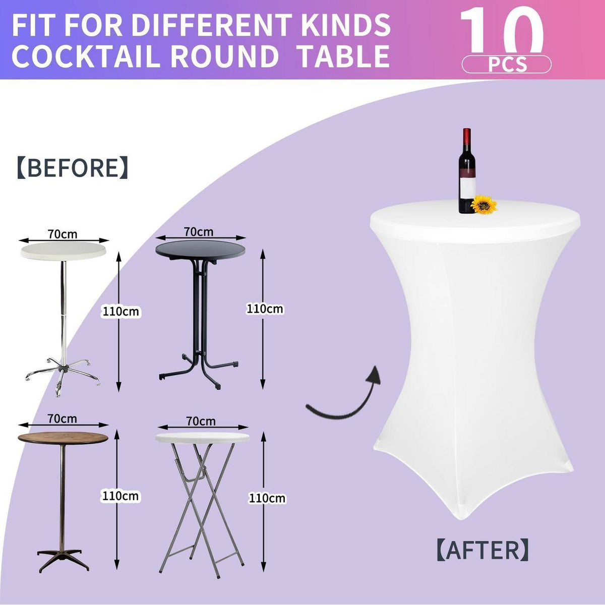Weiße Stretch Tischdecke Ø 70cm - 10er Set für Stehtische