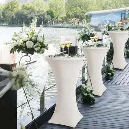 Weiße Stretch Tischdecke Ø 70cm - 10er Set für Stehtische