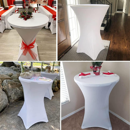 Weiße Stretch Tischdecke Ø 70cm - 10er Set für Stehtische
