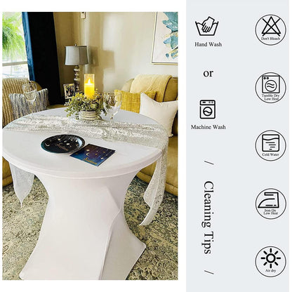 Weiße Stretch Tischdecke Ø 70cm - 10er Set für Stehtische