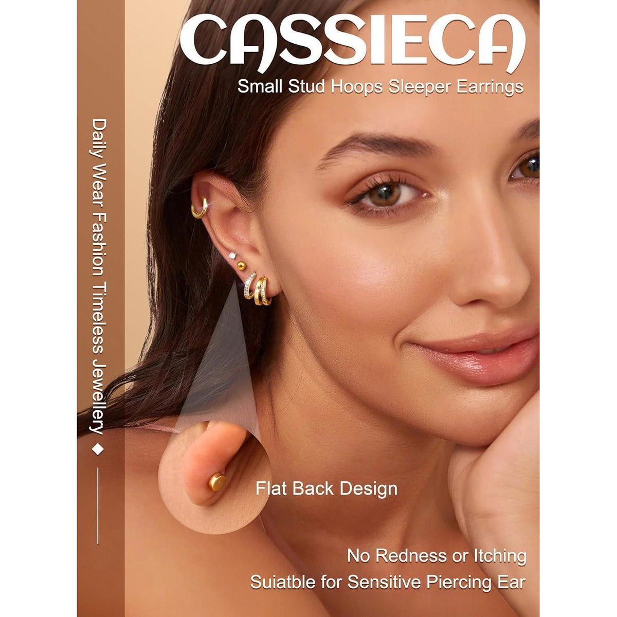 12 Paar Damen Ohrringe Set | Edelstahl & 14K Gold Ohrstecker