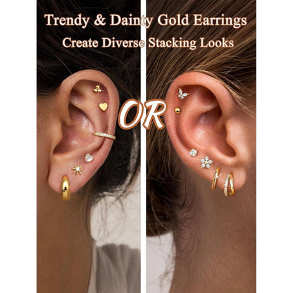 12 Paar Damen Ohrringe Set | Edelstahl & 14K Gold Ohrstecker