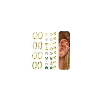 12 Paar Ohrringe Set Gold Silber | Edelstahl Piercing für Damen Herren