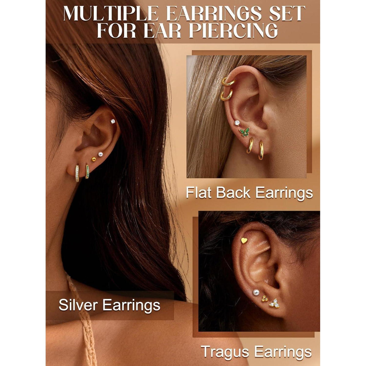 12 Paar Ohrringe Set Gold Silber | Edelstahl Piercing für Damen Herren