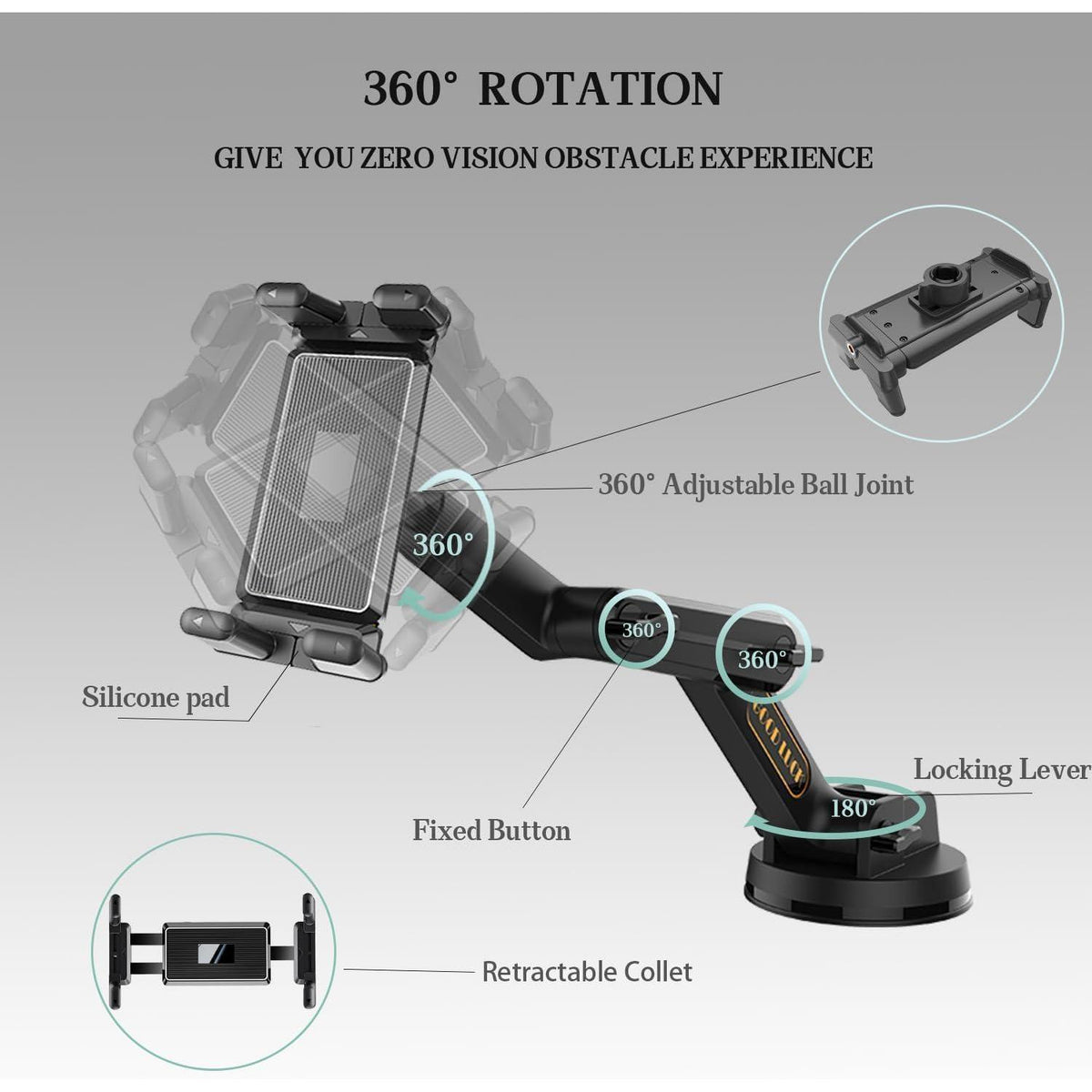 LKW Tablet Halterung mit Langem Arm & Starkem Saugnapf