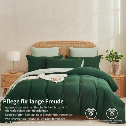 Doppelte Muslin Bettwäsche 200x200 Dunkelgrün - 3-teilig