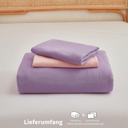Doppelte Muslin Bettwäsche Lila Rosa 155x220 cm - 3-teilig