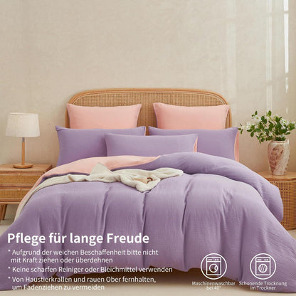 Doppelte Muslin Bettwäsche Lila Rosa 155x220 cm - 3-teilig