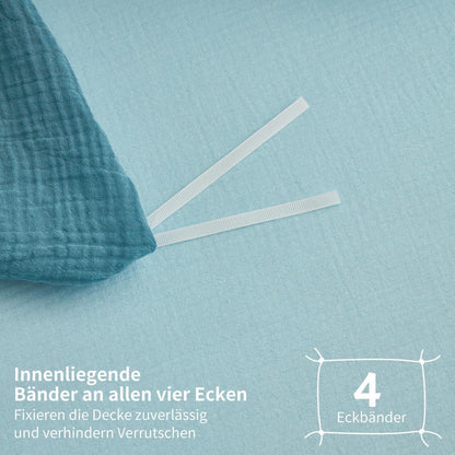 Doppelte Muslin Bettwäsche 200x220 Petrol Blau – 3-teilig