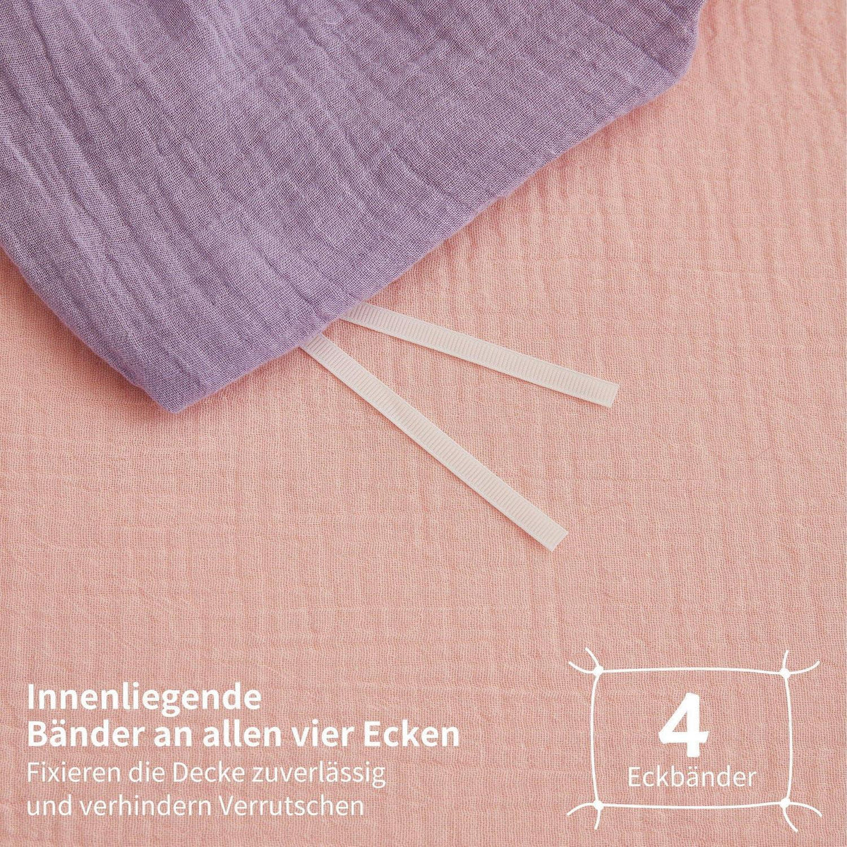 Doppelte Muslin Bettwäsche Lila Rosa 220x240 - 3-teilig