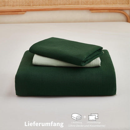 Doppelte Muslin Bettwäsche Dunkelgrün 220x240 - 3-teilig