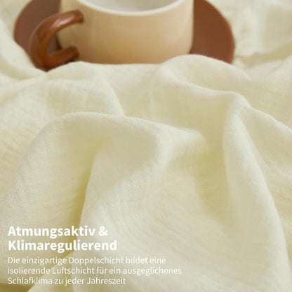 Doppelte Muslin Bettwäsche 200x200 Hellbeige Weiß – 3-teilig