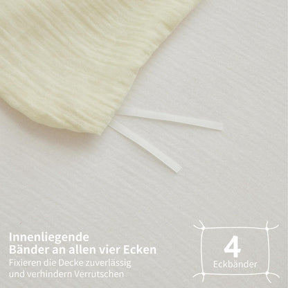 Doppelte Muslin Bettwäsche 200x200 Hellbeige Weiß – 3-teilig