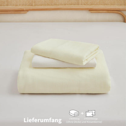 Doppelte Muslin Bettwäsche 200x200 Hellbeige Weiß – 3-teilig