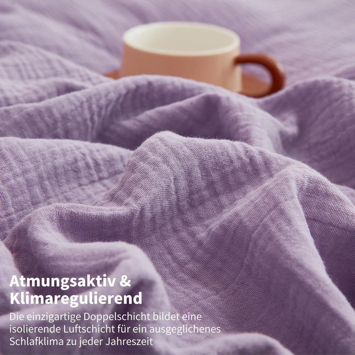 Doppelte Muslin Bettwäsche Lila Rosa 200x220 cm - 3-teilig