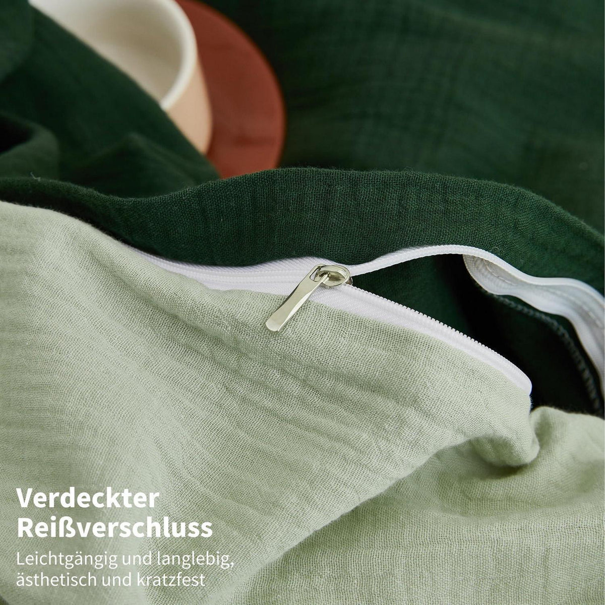 Doppelte Muslin Bettwäsche Dunkelgrün 155x220 cm - 3-teilig