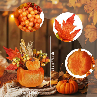 Künstliche Kürbisse Herbstdeko Set mit Beeren & Eicheln