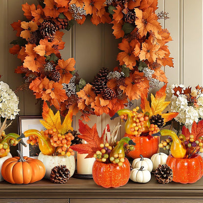Künstliche Kürbisse Herbstdeko Set mit Beeren & Eicheln