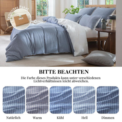 Bettwäsche-Set 135x200 Baumwolle Denimblau 4tlg. Jacquard & Stone Wash