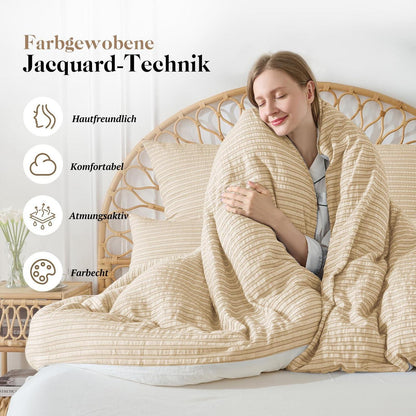 Bettwäsche-Set 135x200 Baumwolle Jacquard Hellkhaki 4tlg.