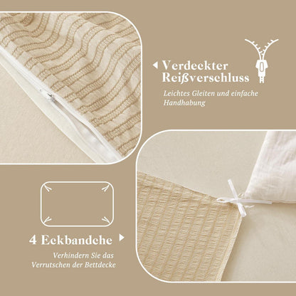 Bettwäsche-Set 135x200 Baumwolle Jacquard Hellkhaki 4tlg.