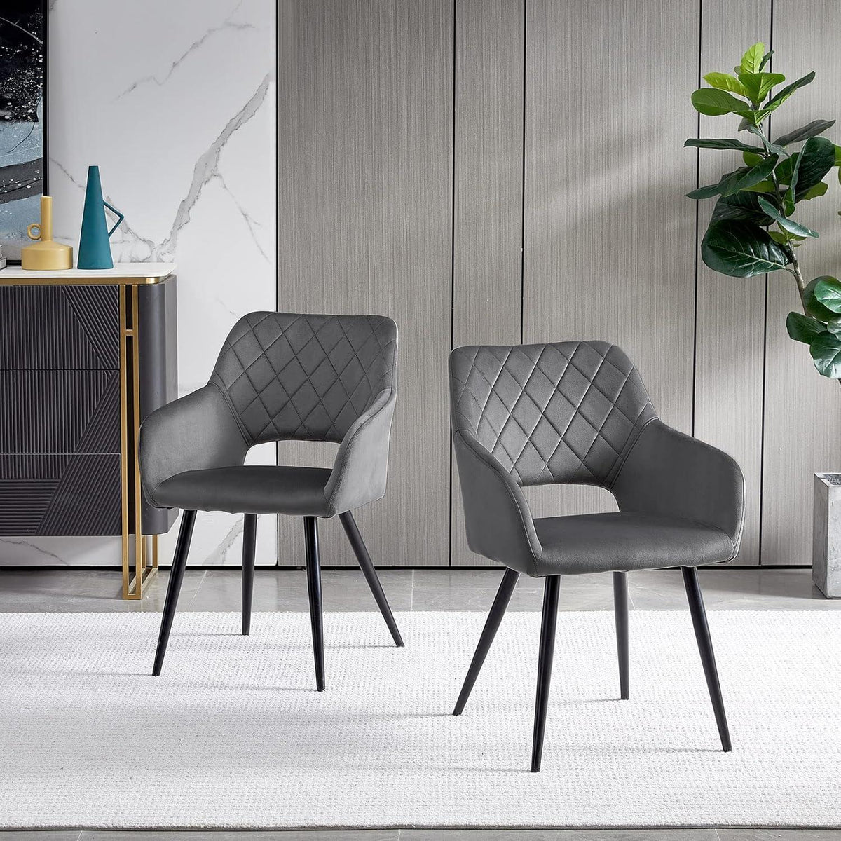 Samt Esszimmerstühle Set 6 – Grau, gepolstert & modern