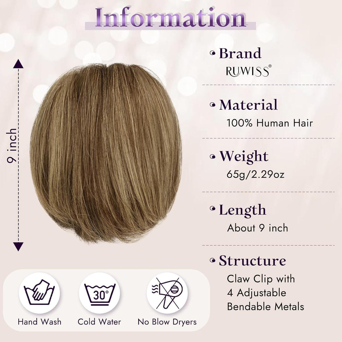 Echthaar Pferdeschwanz Extension mit Klammer, 22cm, Braun mit Highlights