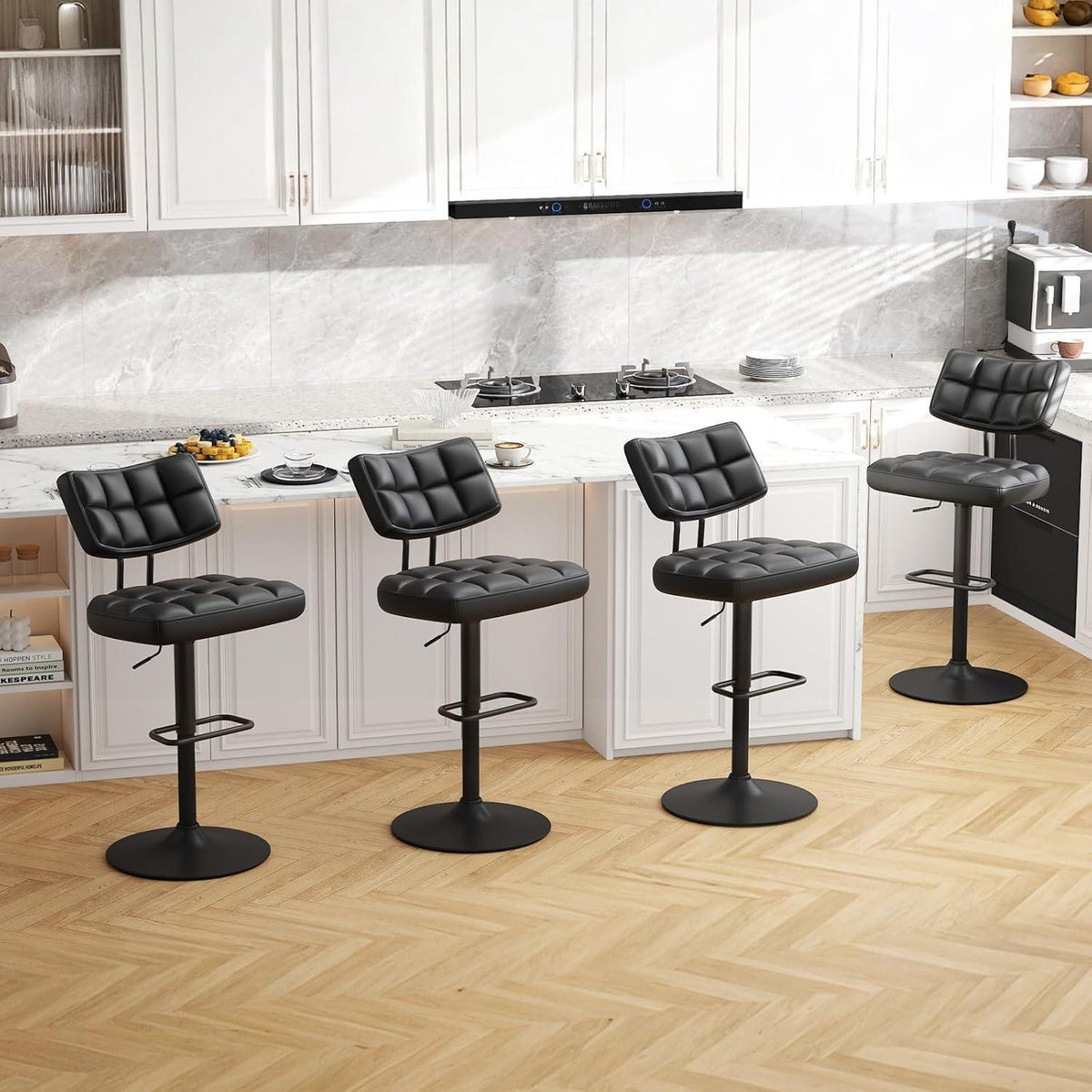 Barhocker Set 2er – Höhenverstellbar, Schwarz in Lederoptik