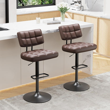 Barhocker Set 2x Höhenverstellbar PU-Leder Braun