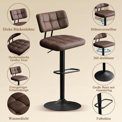 Barhocker Set 2x Höhenverstellbar PU-Leder Braun