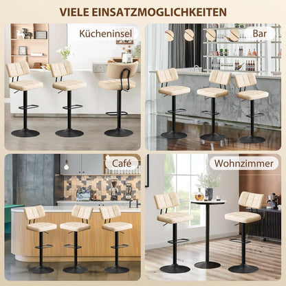 Barhocker Set 2er – Höhenverstellbar, Beige in Lederoptik