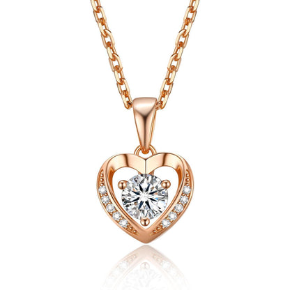 Silberkette Damen Herzanhänger mit 0,5 Karat Moissanite Rosegold