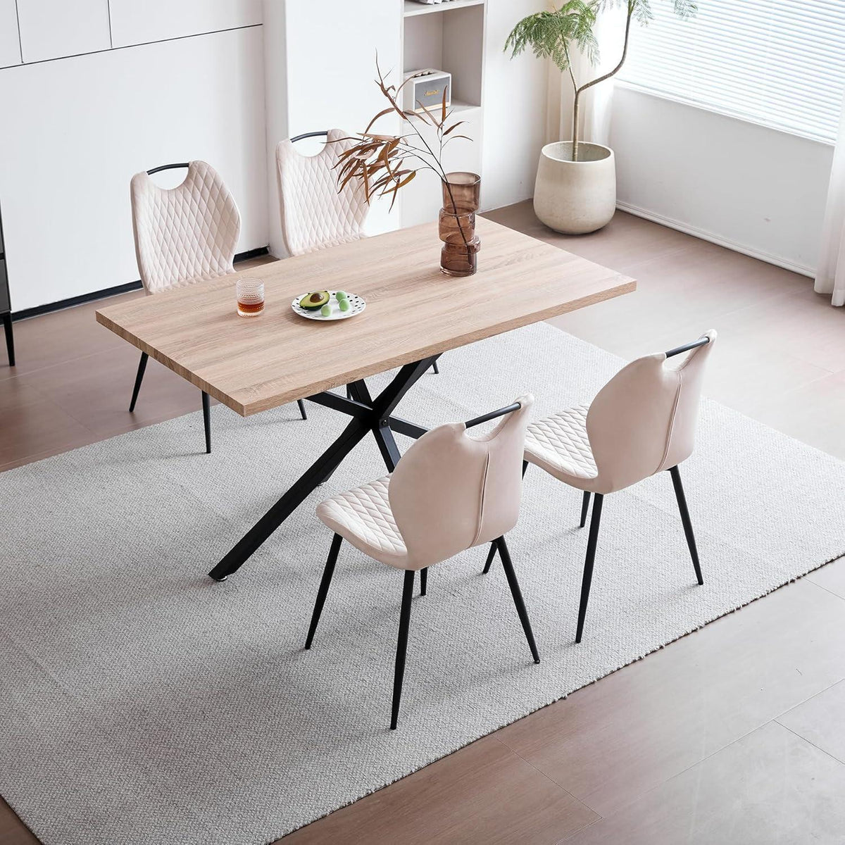 Beige Esszimmerstühle 4er-Set mit Stoff & Metallbeinen