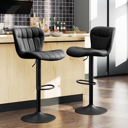 Barhocker Set 2x, Höhenverstellbar, Schwarz in Lederoptik