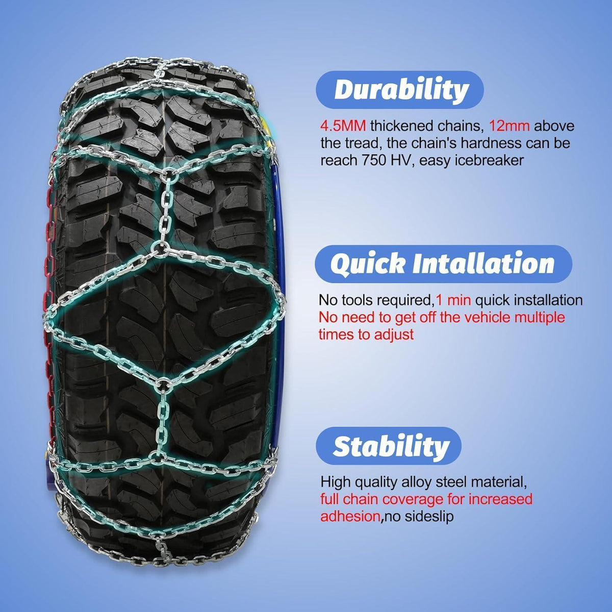 Automatische Schneeketten für Pickup & SUV – 12mm, EN 16662