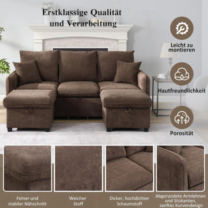 Multifunktionales Ecksofa mit Stauraum & Schlaffunktion (Braun)