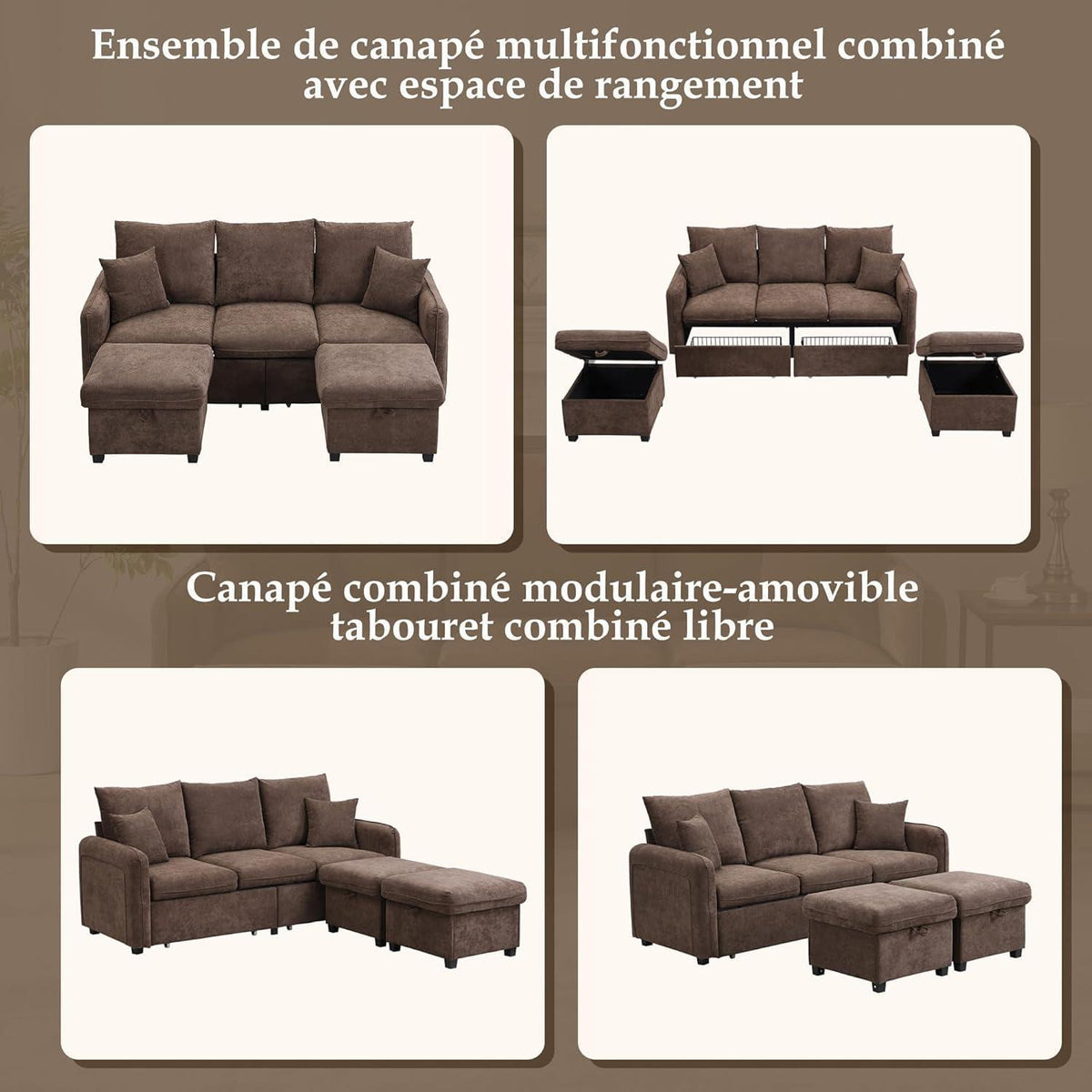 Multifunktionales Ecksofa mit Stauraum & Schlaffunktion (Braun)