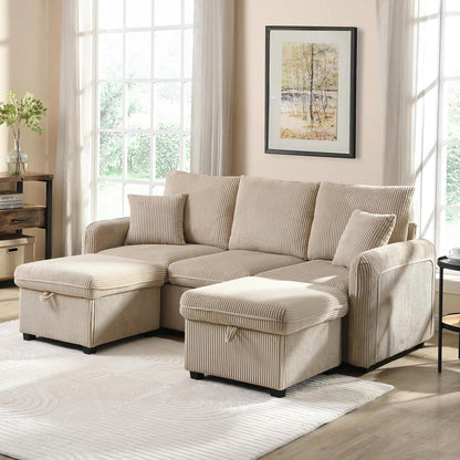 Multifunktionales Ecksofa mit Stauraum & Schlaffunktion (Beige)