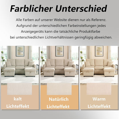 Multifunktionales Ecksofa mit Stauraum & Schlaffunktion (Beige)