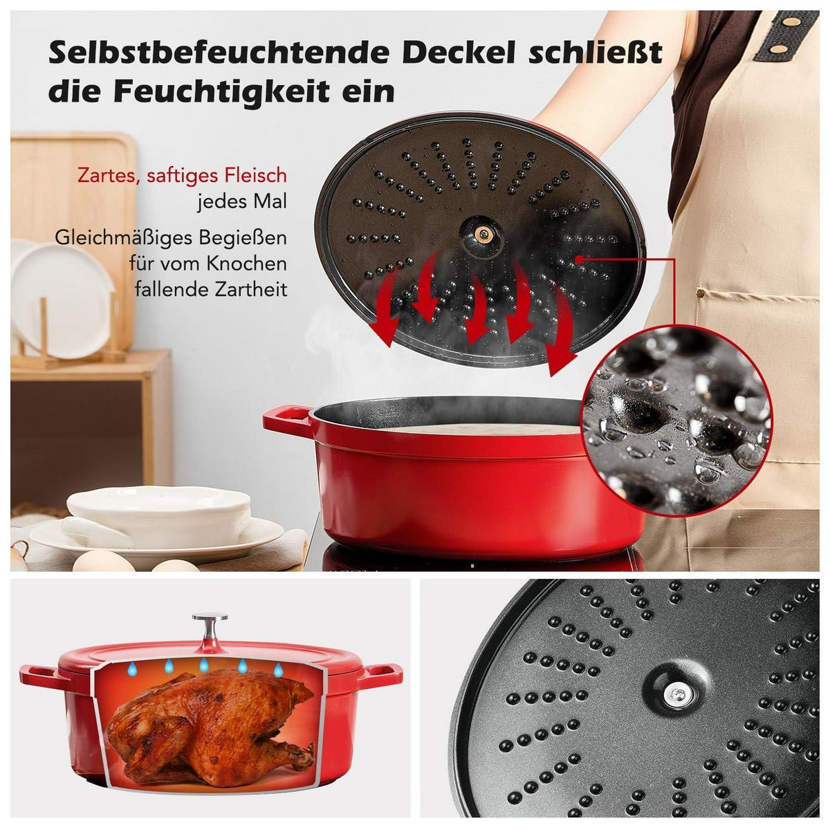 Ovaler Bräter mit Deckel – 38cm, 11L, Aluguss