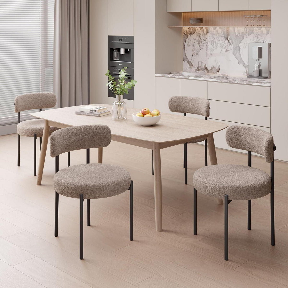 Esszimmerstühle 4er Set Bouclé Grau-Braun Mid-Century Modern