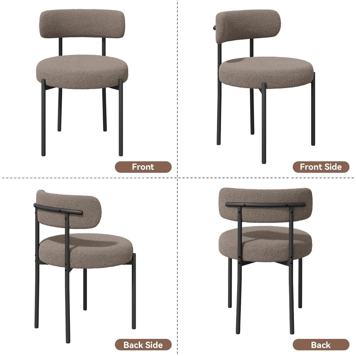 6 Esszimmerstühle Grau-Braun | Bouclé Stoff, Mid-Century Design