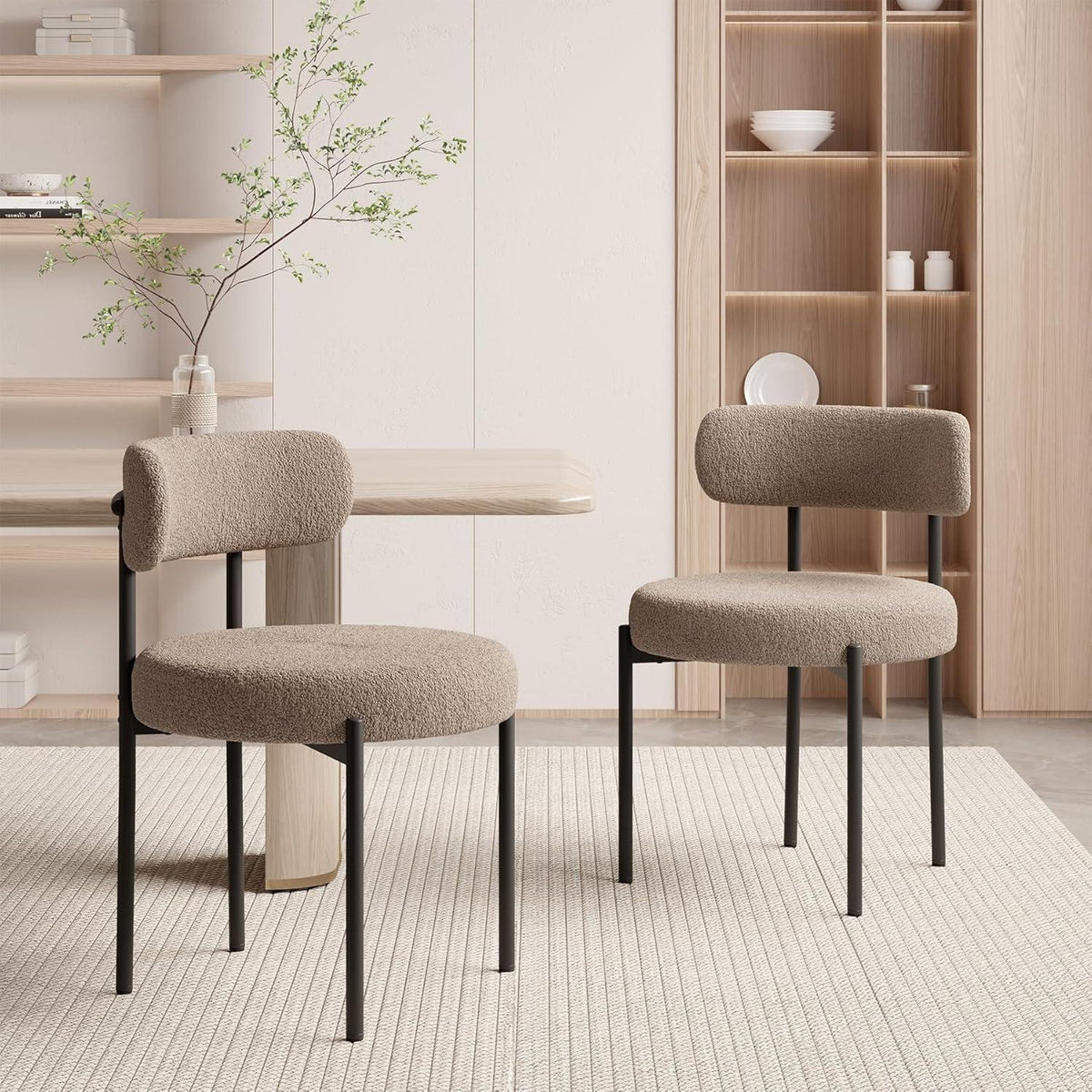 6 Esszimmerstühle Grau-Braun | Bouclé Stoff, Mid-Century Design