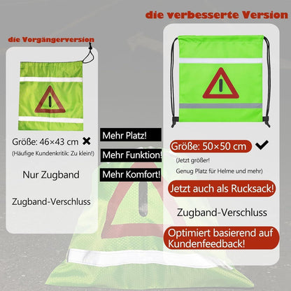Helmtasche mit Kordelzug – Fluoreszierend & Warndreieck
