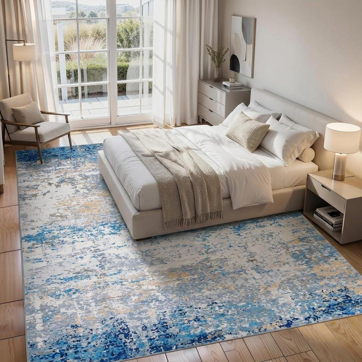 Abstrakter Teppich GrauBlau 200x290cm – Waschbar & Rutschfest