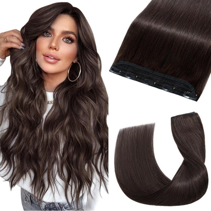 Clip-in Haarverlängerung Echthaar Dunkelbraun 50cm