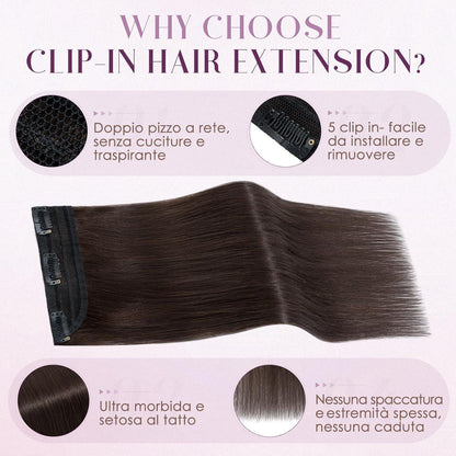 Clip-in Haarverlängerung Echthaar Dunkelbraun 50cm