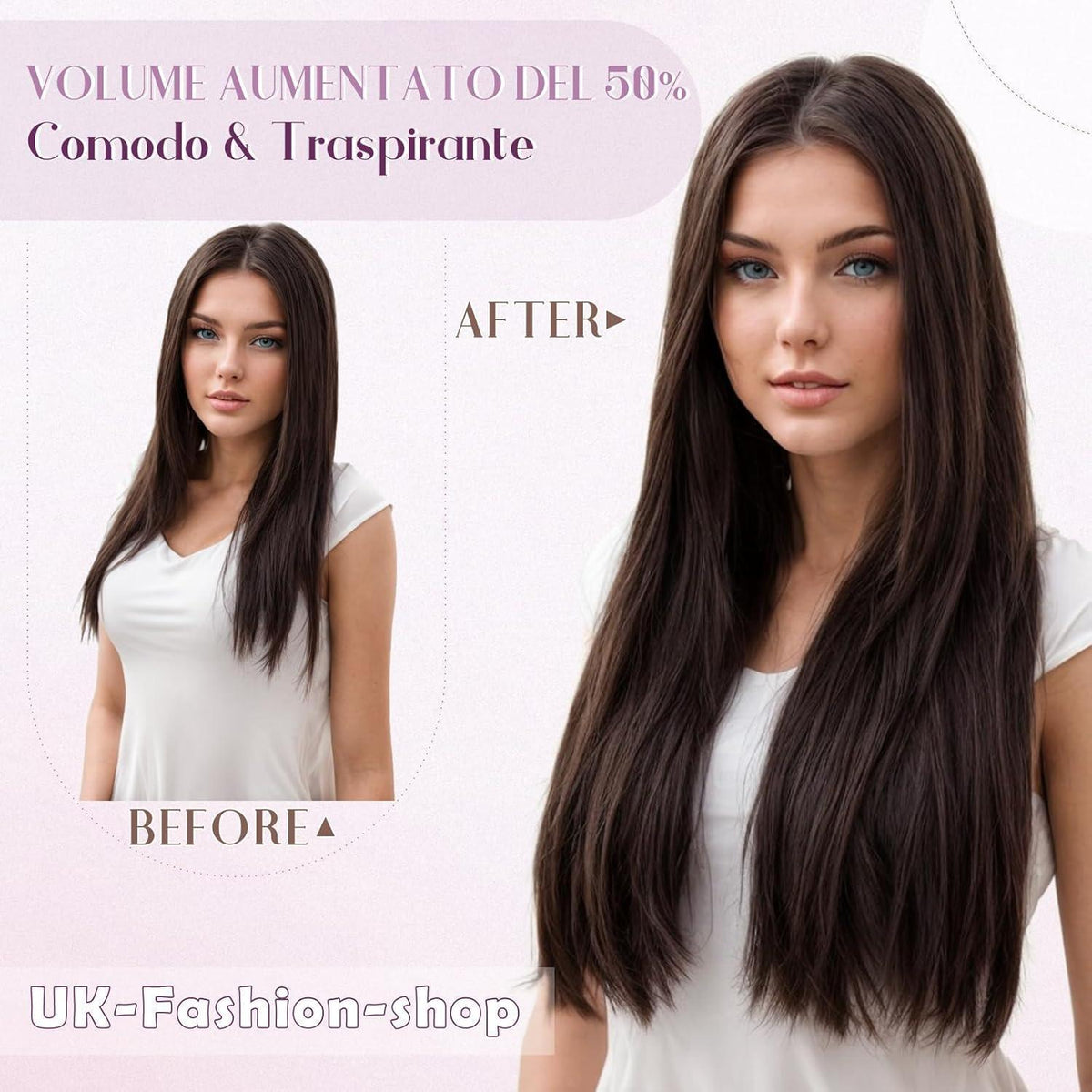 Clip-in Haarverlängerung Echthaar Dunkelbraun 50cm