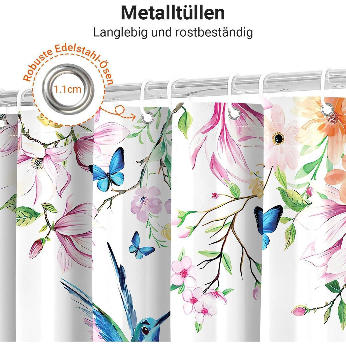 Duschvorhang Rosa Blumen Vogel 180x200 cm Textil Wasserabweisend