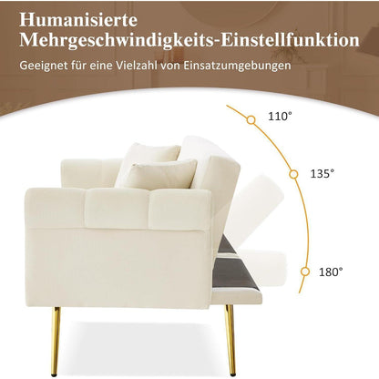 Zweisitzer Schlafsessel Beige Samt mit Verstellbarer Lehne